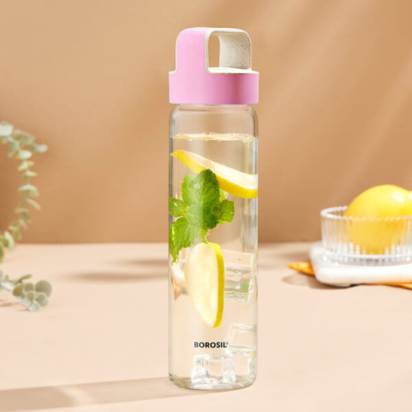 Neo Borosilicate Glass Bottle - Pink Lid - 1L