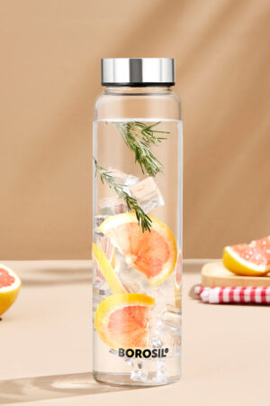 Borosil Crysto Glass Bottle w SS Lid - 1L