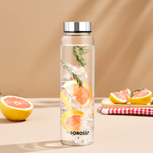 Borosil Crysto Glass Bottle w SS Lid - 1L