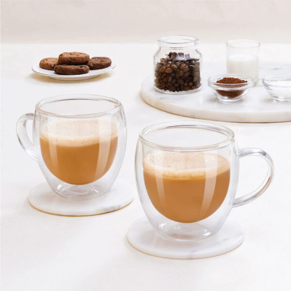 Borosil Java Double Wall Glass Mug, Set of 2 - 300ml