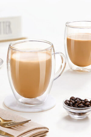 Borosil Mia Double Wall Glass Mug, Set of 2 - 400ml