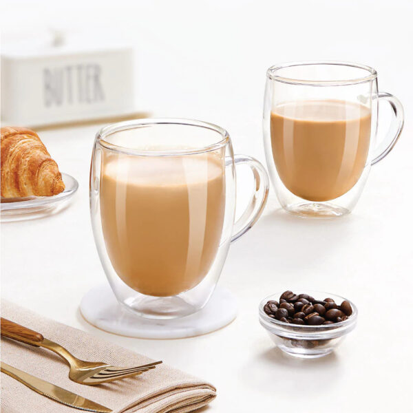 Borosil Mia Double Wall Glass Mug, Set of 2 - 400ml