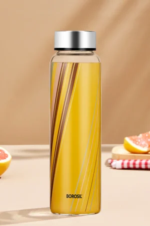 Prism Glass Bottle w Wide Mouth, Silver Lid