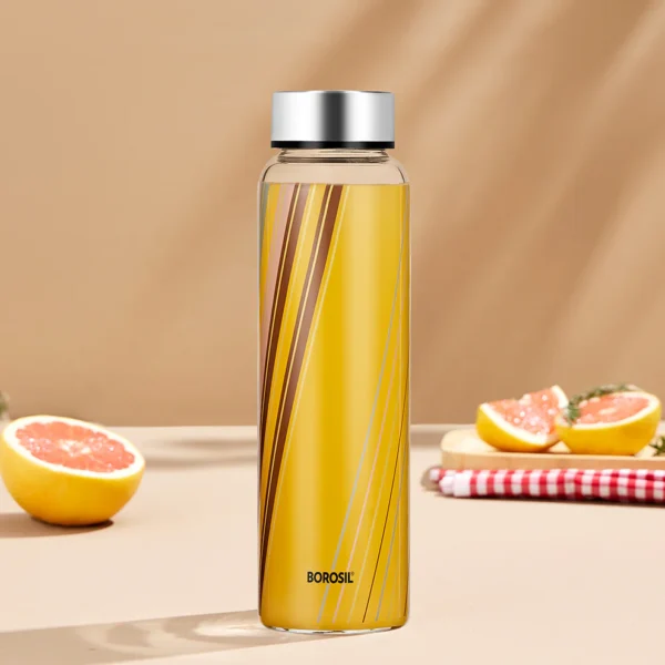Prism Glass Bottle w Wide Mouth, Silver Lid
