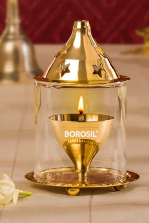 Borosil Akhand Diya, Brass Small