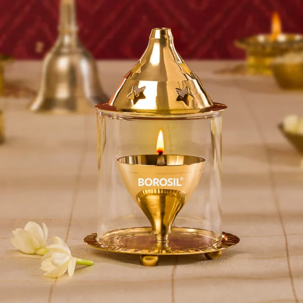 Borosil Akhand Diya, Brass Small