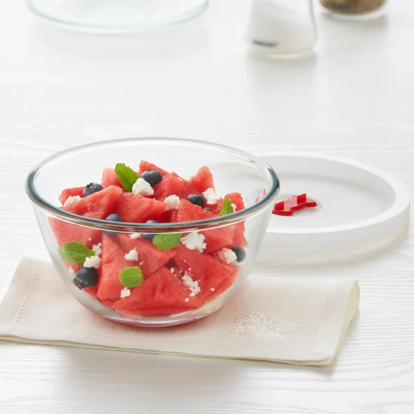 Borosil Mixing & Serving Bowl, White Lid 500 Ml