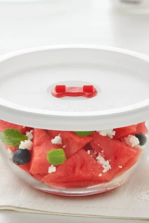 Borosil Mixing & Serving Bowl, White Lid 900 Ml
