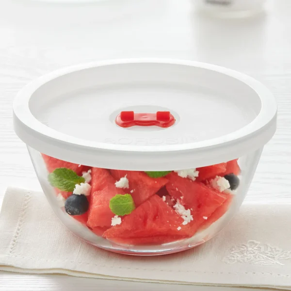 Borosil Mixing & Serving Bowl, White Lid 900 Ml