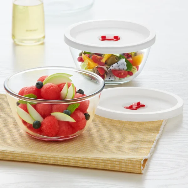 Borosil Mixing Bowl White Lid, Set of 2 500 Ml