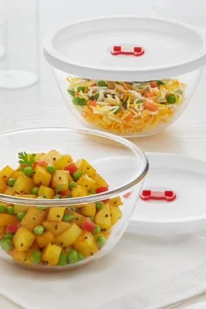 Borosil Mixing Bowl White Lid, Set of 2 -900 ml