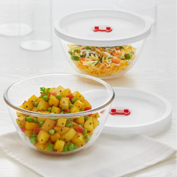 Borosil Mixing Bowl White Lid, Set of 2 -900 ml