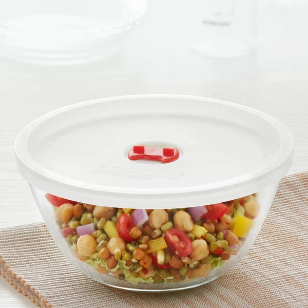 Borosil Mixing & Serving Bowl, White Lid 1.3 L