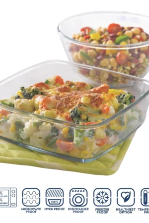 Borosil Serving Set: Bowl + Dish(1.3 L,1.6 L)