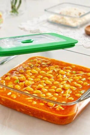 Borosil Square Dish w Green Lid-2.2 L
