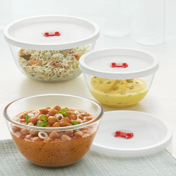 Borosil Basic Mixing Bowl w Lid Set of 3