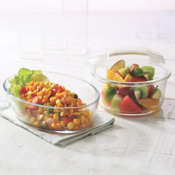 Borosil Oval Dish + Klip n Store Round Set(700 ml,620 ml)