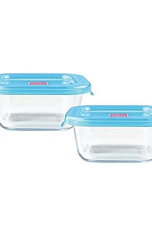 CELLO Artista Glass Clear Square Container Set with lid, Set of 2
