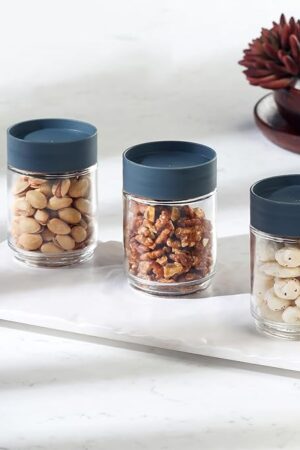 CELLO Modustack Glassy Storage Jar Set of 3 (300 ml x 3), Grey