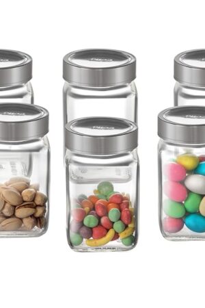 CELLO Qube Fresh Glass Storage Jar with See Through Lid Set of 6, (300 ml x 6)