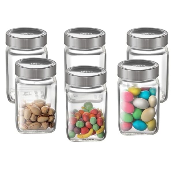 CELLO Qube Fresh Glass Storage Jar with See Through Lid Set of 6, (300 ml x 6)