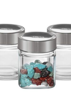 CELLO Qube Fresh Glass Storage Jar with See Through Lid Set of 3, (180 ml x 3), Transparent