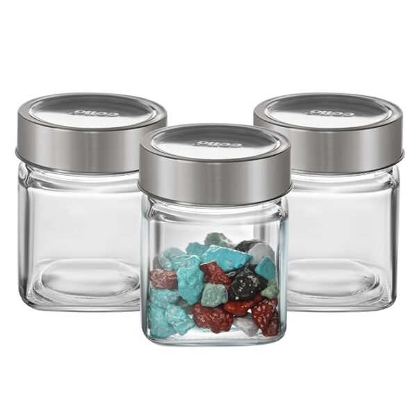 CELLO Qube Fresh Glass Storage Jar with See Through Lid Set of 3, (180 ml x 3), Transparent