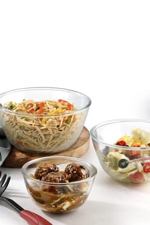 CELLO Ornella Toughened Glass Mixing Bowl Without Lid Set of 3 (500ml, 1000ml, 1500ml)