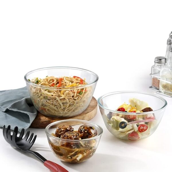 CELLO Ornella Toughened Glass Mixing Bowl Without Lid Set of 3 (500ml, 1000ml, 1500ml)