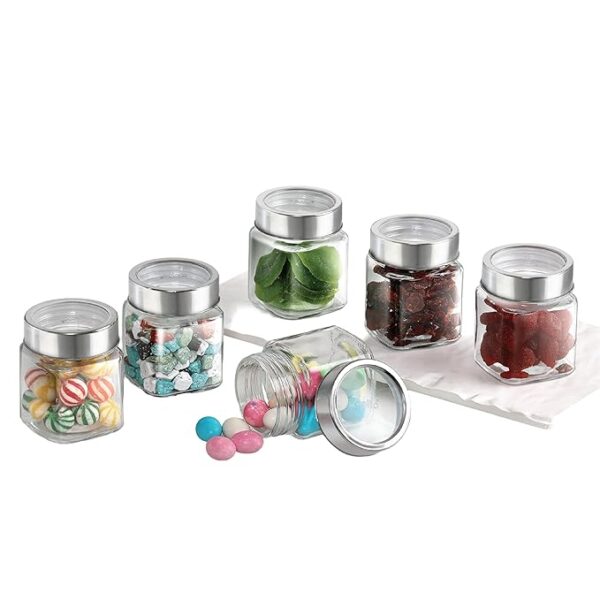 CELLO Qube Fresh Glass Storage Jar with See Through Lid Set of 6, (180 ml x 6), Transparent