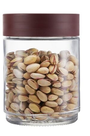 CELLO Modustack Glassy Storage Jar (1500 ml), Maroon | Glass Jar with Lid