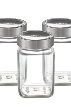 CELLO Qube Fresh Glass Storage Jar with See Through Lid Set of 3, (300 ml x 3)