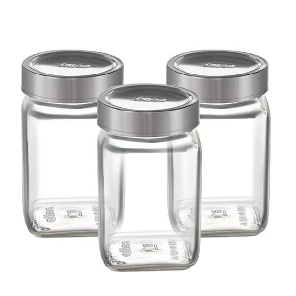 CELLO Qube Fresh Glass Storage Jar with See Through Lid Set of 3, (300 ml x 3)