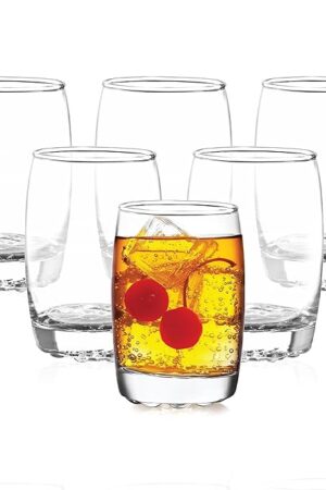 CELLO Amphio Glass Set, 265ml| Set of 6 Clear Glasses| Transparent Whisky Glass |Barware Glasses, Clear