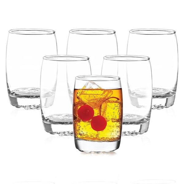 CELLO Amphio Glass Set, 265ml| Set of 6 Clear Glasses| Transparent Whisky Glass |Barware Glasses, Clear