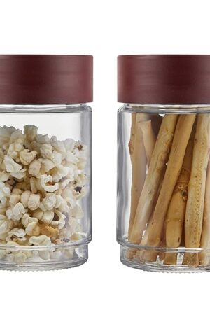 CELLO Modustack Glassy Storage Jar Set of 2 (750 ml x 2), Maroon