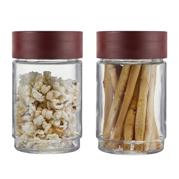CELLO Modustack Glassy Storage Jar Set of 2 (750 ml x 2), Maroon