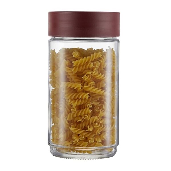 CELLO Modustack Glassy Storage Jar (2000 ml), Maroon | Glass Jar with Lid