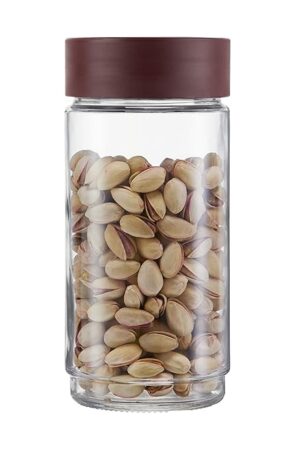 CELLO Modustack Glassy Storage Jar 1000 ml, Maroon | Glass Jar with Lid