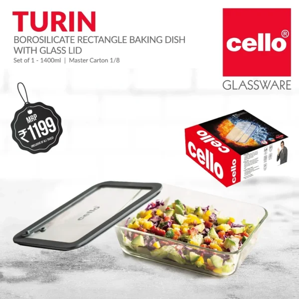 Cello Turin Borosilicate Glass with Lid Baking Dish 1400ml