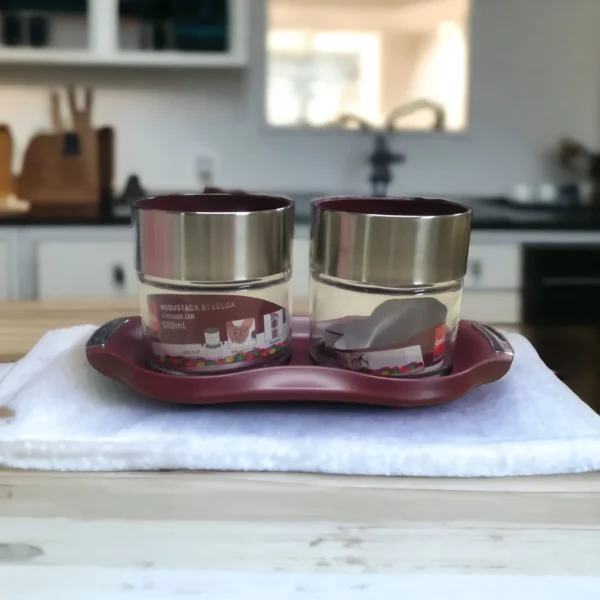 Cello Modustack Steelox 2 Pieces Glass Jar With Tray Set – 500ml