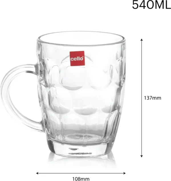 Cello Otello Glass | Set for Juice, Beer, Beverages | 540ml, Clear Glass Beer Mug  (540 ml, Pack of 2)